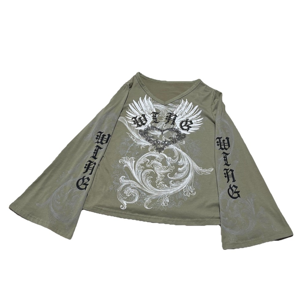 Vintage Y2K ROMWE Women's Grunge Punk Collection Fairycore Flared Shirt LG 19x24